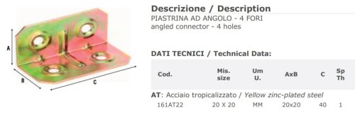 Piastrina ad angolo in acciaio tropicalizzato Aldeghi 161AT mm 20x20