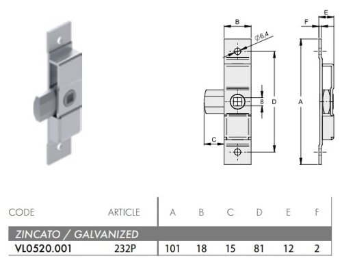 Tavellino catenaccio per sportelli (mm 101x18) FAC 232P - VL0520.001