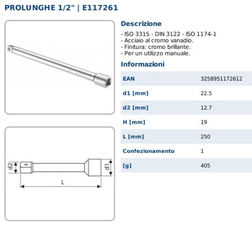 Prolunga bussola esagonale 1/2" - 250 mm Expert E117261