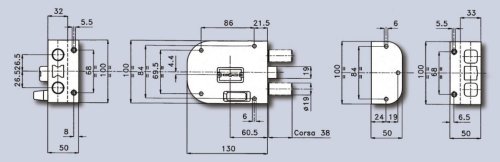 Serratura CR 1800 doppia mappa 2 catenacci verniciata - mano DX