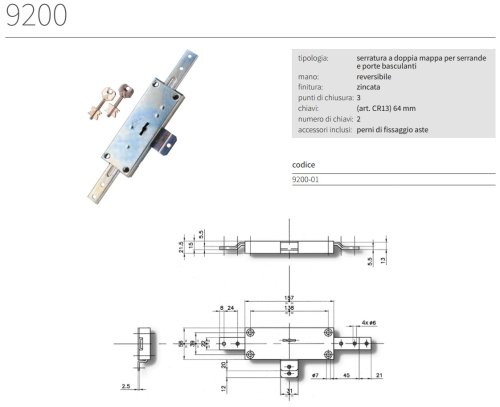 Serratura CR 9200 per basculante doppia mappa 3 chiusure
