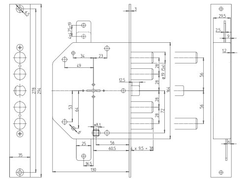 Serratura CR 2151/56 doppia mappa destra con chiavi 92 mm