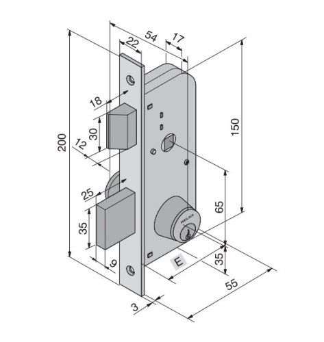 Serratura per cancelli con cilindro fisso Welka 060 F22 entrata mm 30