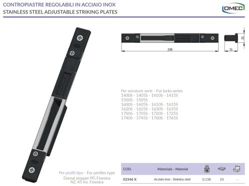 Contropiastra regolabile in acciaio inox Omec 02346/X