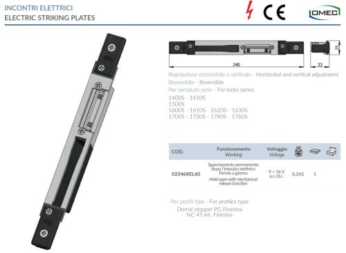 Incontro elettrico Omec 02346/X EL60 9-16V DOMAL STOPPER-NC45