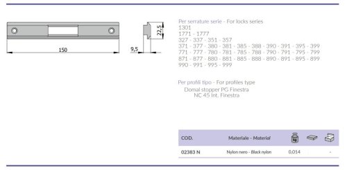 Contropiastra nylon Omec 02383N Domal stopper PG Finestra NC45