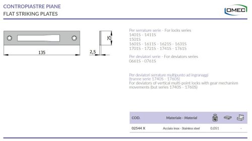Contropiastra piana in acciaio inox Omec 02544/X