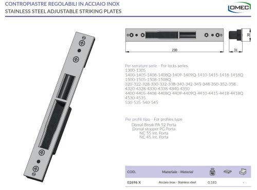 Contropiastra regolabile in acciaio inox Omec 02696X