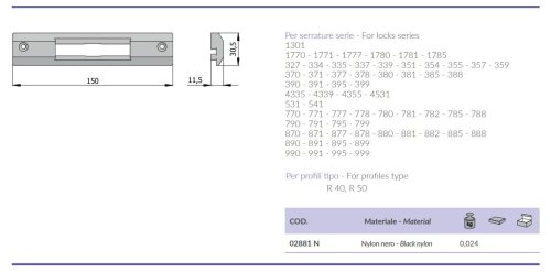 Contropiastra in nylon nero Omec 02881N per profili R40-R50