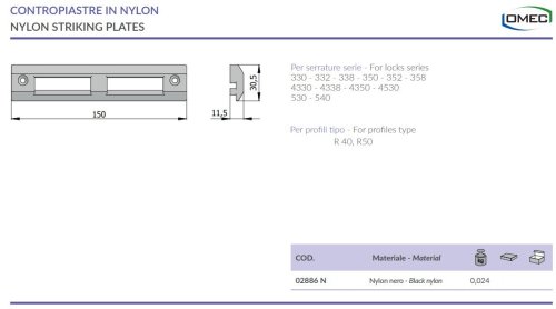 Contropiastra in nylon nero Omec 02886N per profili R40-R50