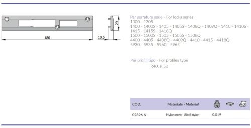 Contropiastra in nylon nero Omec 02896N per profili R40-R50