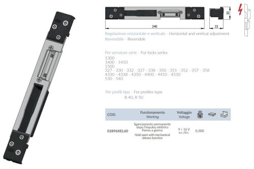 Incontro elettrico Omec 02896X EL60 per profili R40-R50