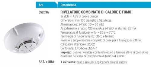 Rivelatore di fumo e calore OPERA 05203A