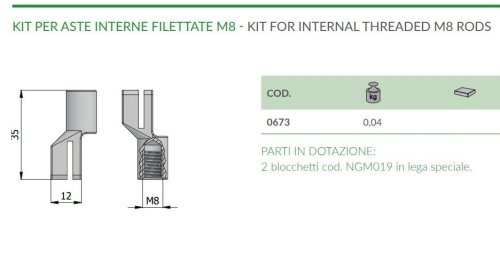 Kit per aste interne filettatura M8 Omec 0673