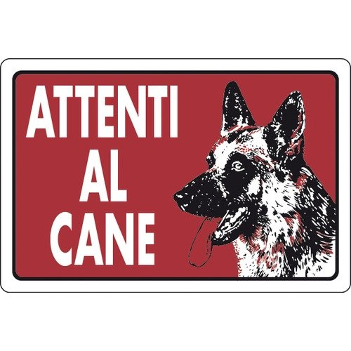 Cartello segnaletico "ATTENTI AL CANE" fondo rosso cm 30x20