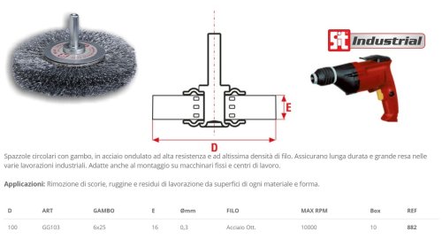 Spazzola circolare ø mm 100 in acciaio ondulato con gambo ø 6 mm per trapano