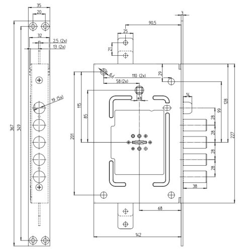 Serratura CR 2650/28 infilare doppia mappa reversibile