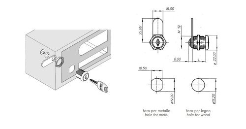 Serratura cilindro mm 25 Meroni 2651 US14 MK con levetta