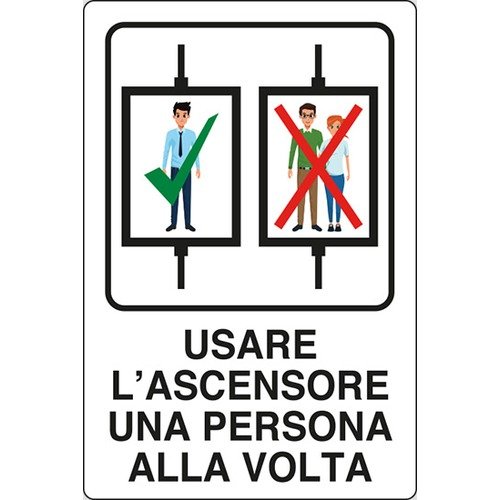 Usare l'ascensore una persona alla volta - segnaletica Covid