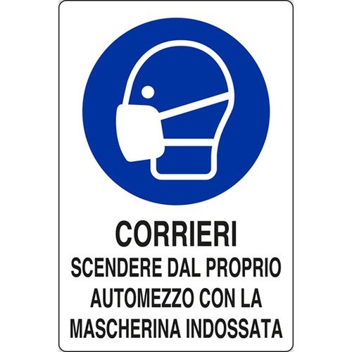 Corrieri scendere con mascherina indossata - segnaletica Covid