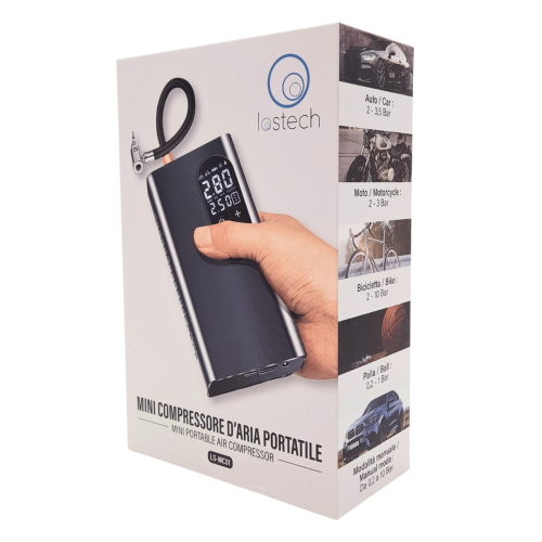 Mini compressore portatile aria moto auto + power bank + torcia LOSTECH LS-MC01