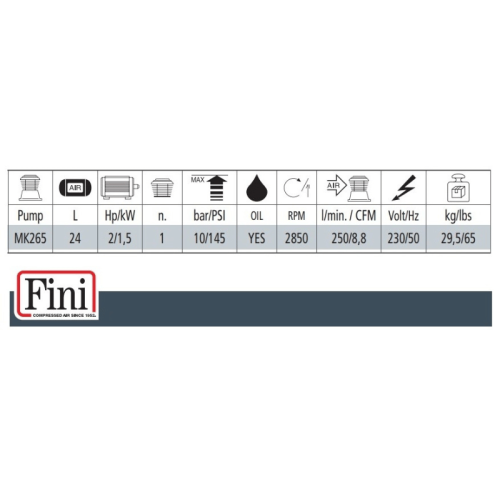 Compressore aria monofase 230V 2Hp da 24 litri Fini Tiger M265