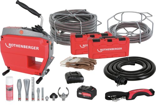 Disotturatore Rothenberger R600 VarioClean 18V/8 Ah + set utensili/spirali 16+22 mm