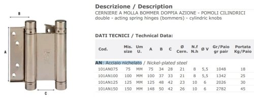 Cerniere a molla Bommer acciaio nichelato ALDEGHI 101AN - mm 100