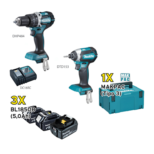 Kit avvitatori 18V DHP484 + DTD153 Makita DLX2180TJ1