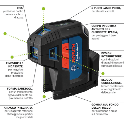 Livella 5 punti laser verdi Bosch GPL 5 G Professional 0601066P00