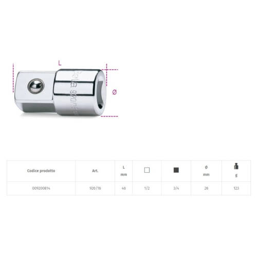 Raccordo quadro femmina 1/2 e maschio 3/4 BETA 920/16