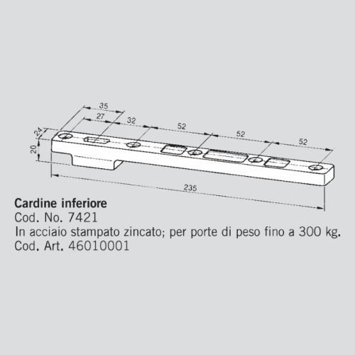 Cardine inferiore 180° Dorma 7421 per chiudiporta serie BTS 46010001
