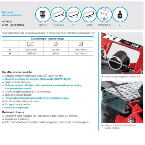Segatrice a nastro per metalli FEMI 785XL | 1600W 240V