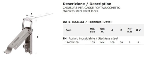 Chiusura in acciaio inox per casse Aldeghi 1140IN mm 109x36