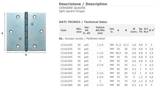 Cerniera 2 ali forate in acciaio lucido Aldeghi 121AL - mm 50x50