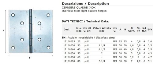 Cerniera 2 ali forate in acciaio inox Aldeghi 121IN - mm 30