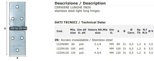 Cerniera 2 ali lunghe acciaio inox Aldeghi 122IN - mm 80