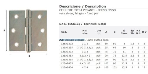 Cerniera 2 ali forate Aldeghi 125AZ in acciaio zincato - mm 50x50