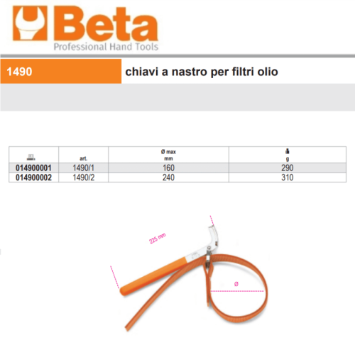 Chiave a nastro per filtro olio Beta 1490 - mm 160