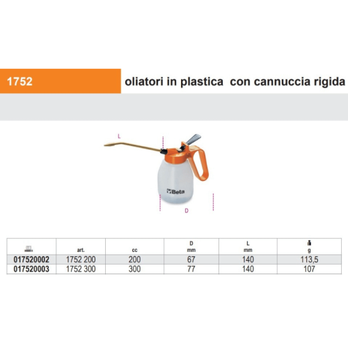 Oliatore in plastica a canna rigida Beta 1752  - CC 300