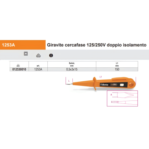 Cacciavite giravite cercafase 125/250V Beta 1253A