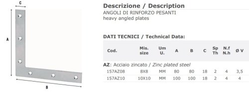 Piastrina ad angolo in acciaio zincato forata Aldeghi 157AZ - mm 80x80