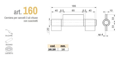 Cerniera 3 ali con cuscinetti Combi 160 acciaio zincato mm 180