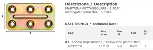 Piastrina rettangolare in acciaio forato Aldeghi 162AT mm 70x50