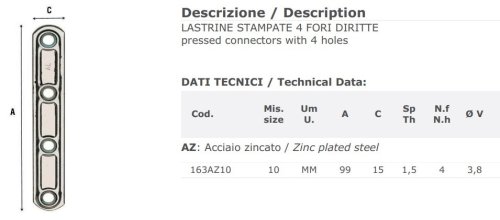 Lastrina diritta forata in acciaio zincato Aldeghi 163AZ mm 100x15