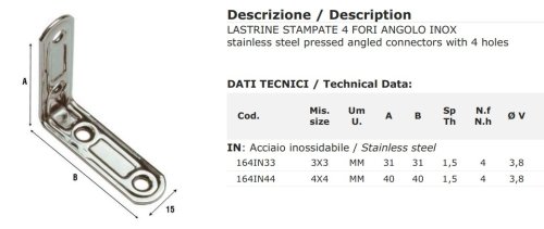 Lastrina ad angolo in acciaio inox Aldeghi 164IN - mm 30x30