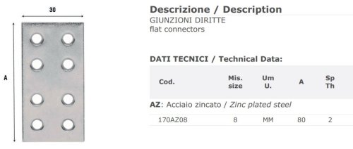 Giunzione forata in acciaio zincato Aldeghi 170AZ mm 80x30