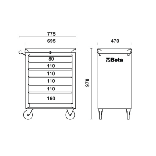 Carrello porta utensili 6 cassetti BETA C04BOX-A grigio