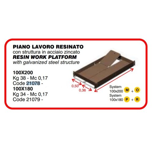 Piano di lavoro con botola per ponteggio Marchetti System 100x180