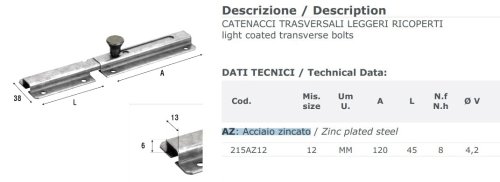 Catenaccio trasversale acciaio zincato Aldeghi 215AZ mm 120x38